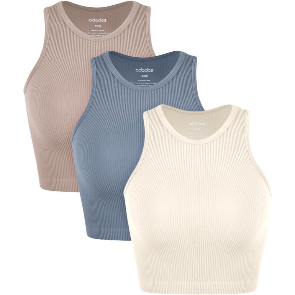 Seamless Ribbed Crop Tank Women High Neck Workout Yoga Daily Wear